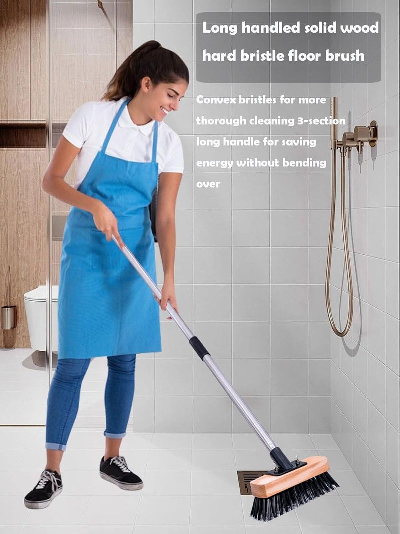 BSMstone Heavy Duty Push Broom Stiff Bristle Broom Brush with Solid Wood Broom Head Indoor Outdoor Floor Scrubber Brushes for Bathroom Bathtub Tile Floor Patio Swimming Pool - Image 2